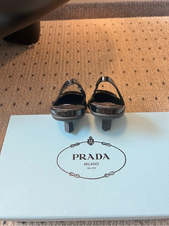 Prada Shoes - Prada Black Patent Slingback Kitten Heels